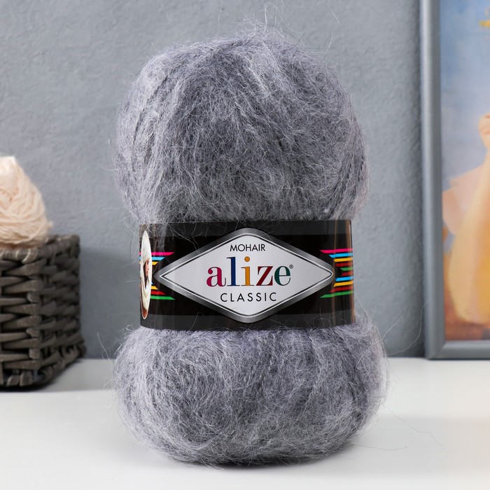 Пряжа "Mohair classic NEW" 25% мохер, 24% шерсть, 51% акрил 200м/100гр (412 серый)