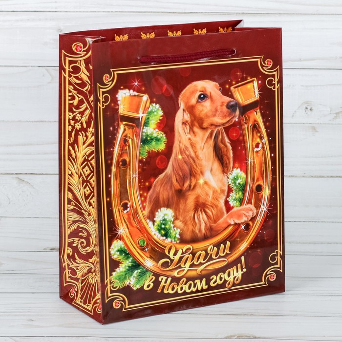 Пакет ламинированный вертикальный «Подкова на удачу», 23 × 27 × 8 см