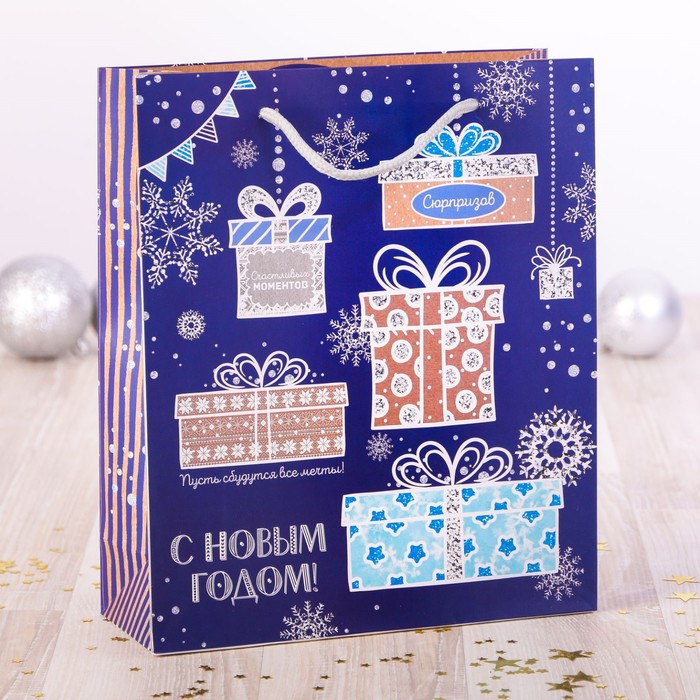 Пакет ламинированный вертикальный «Подарки», 23 × 27 × 8 см