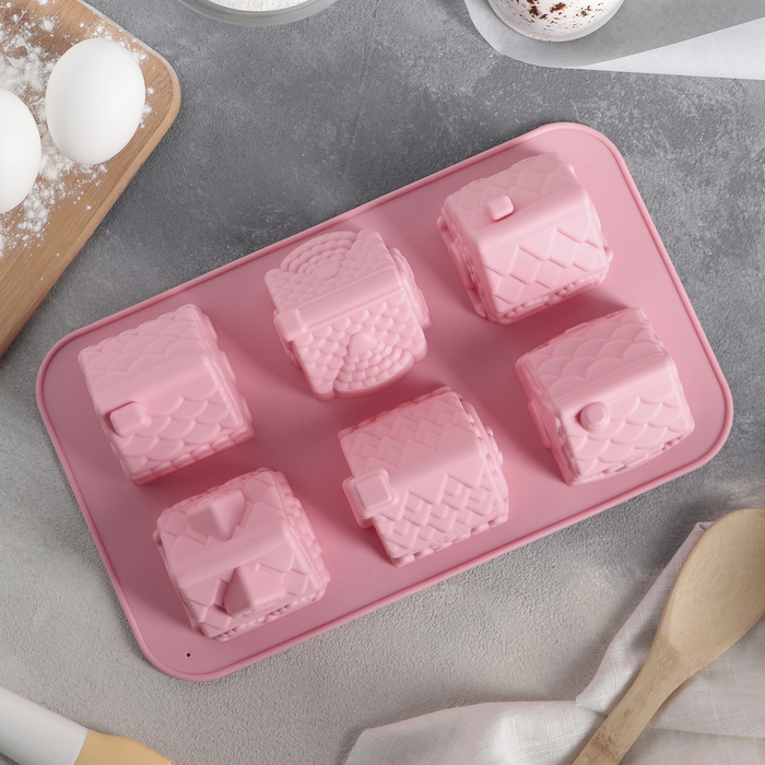Форма для выпечки, 6 ячеек 29х17 см "Домик", цвета МИКС