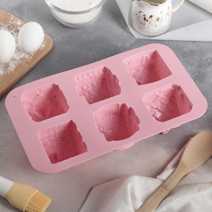 Форма для выпечки, 6 ячеек 29х17 см "Домик", цвета МИКС