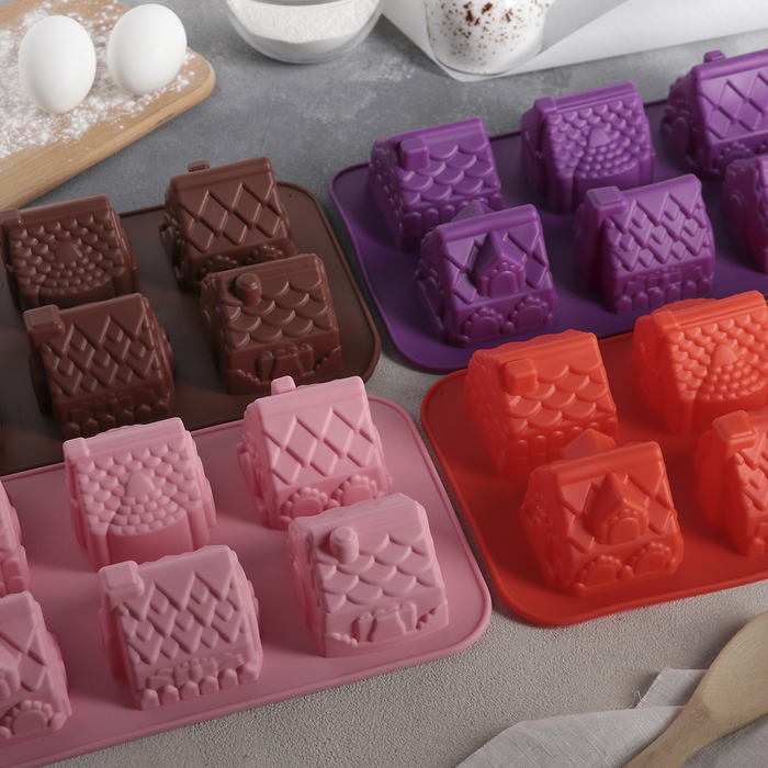 Форма для выпечки, 6 ячеек 29х17 см "Домик", цвета МИКС