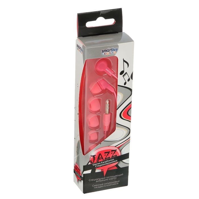 Наушники Smartbuy JAZZ, вакуумные, 3 пары силиконовых вставок, розовые