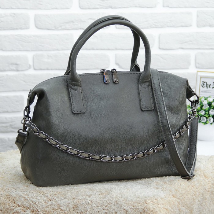 Сумка женская на молнии, 1 отдел с перегородкой, наружный карман, длинный ремень, цвет серый