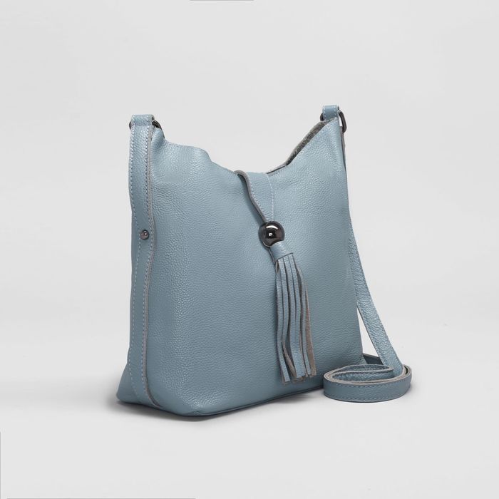 Сумка женская на молнии, 1 отдел с перегородкой, наружный карман, длинный ремень, цвет голубой