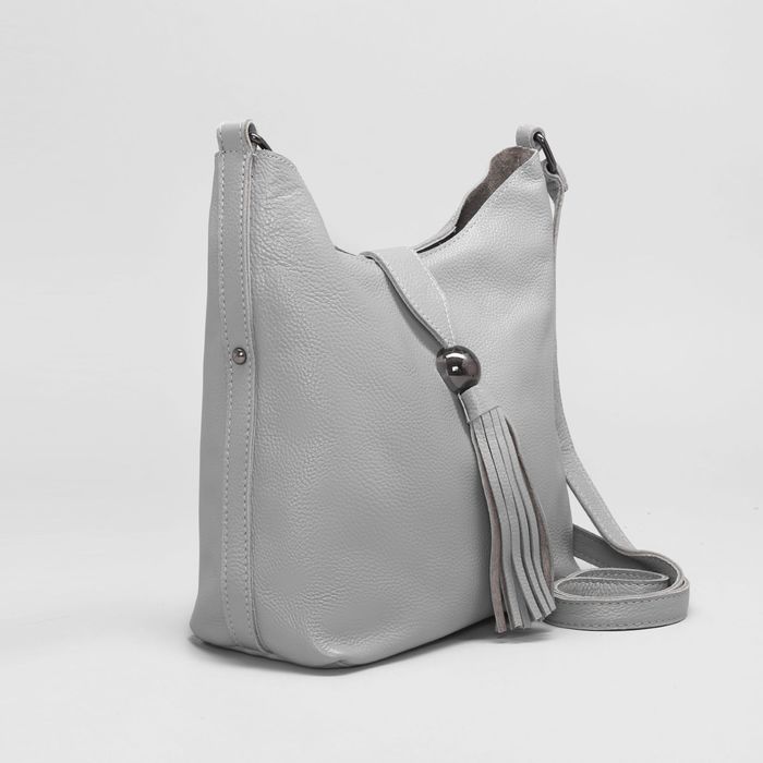 Сумка женская на молнии, 1 отдел с перегородкой, наружный карман, длинный ремень, цвет серый