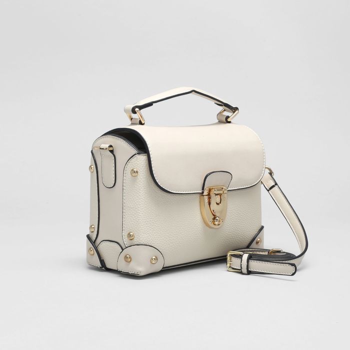 Сумка женская на молнии, 1 отдел с перегородкой, наружный карман, длинный ремень, цвет бежевый