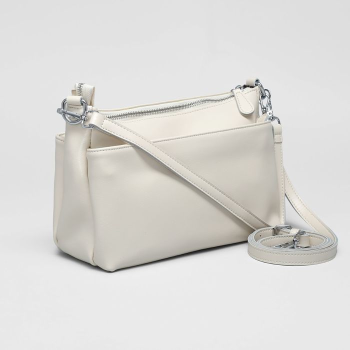 Сумка женская на молнии, 1 отдел, наружный карман, длинный ремень, цвет бежевый