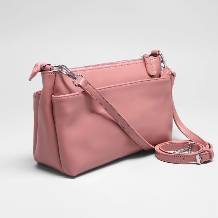 Сумка женская на молнии, 1 отдел, наружный карман, длинный ремень, цвет розовый