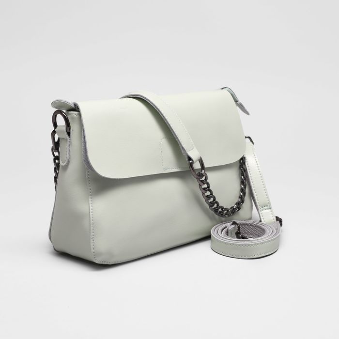 Сумка женская, 1 отдел с перегородкой, наружный карман, длинный ремень, цвет светло-мятный