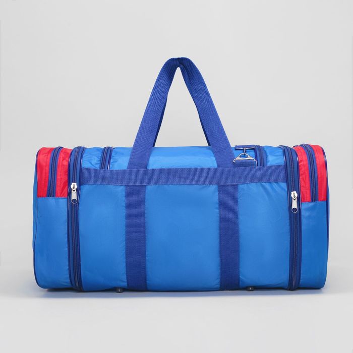 Сумка спортивная, отдел на молнии, 5 наружных карманов, длинный ремень, цвет синий/красный