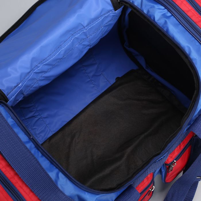 Сумка спортивная, отдел на молнии, 5 наружных карманов, длинный ремень, цвет синий/красный