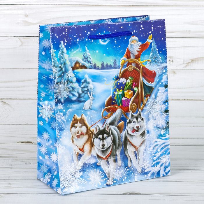 Пакет ламинированный вертикальный с тиснением «Упряжка», 18 × 23 × 8 см