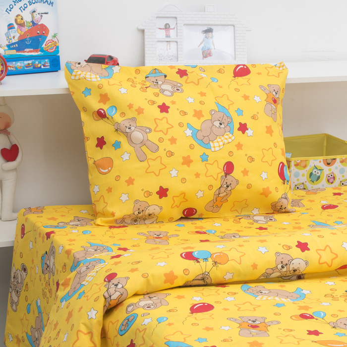 Постельное бельё "Экономь и Я" 1,5 сп. Жёлтые Мишки 145х210 ± 5 см, 150х210 ± 5 см, 50х70 ± 5 см, бязь 120 гр/м²