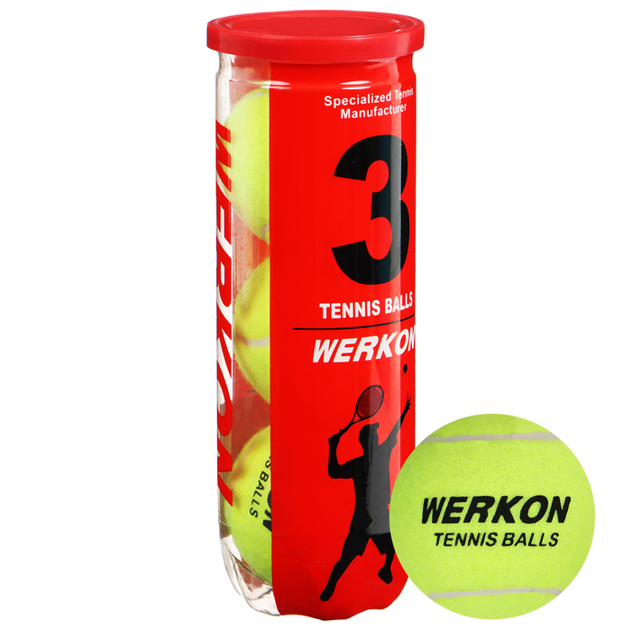 Набор мячей для большого тенниса WERKON 989, с давлением, 3 шт. набор мячей для большого тенниса wilson tour premier all ct 3 желтый