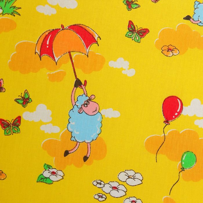 Постельное бельё "Экономь и Я" 1,5 сп. Жёлтые Овечки 145х210 ± 5 см, 150х210 ± 5 см, 50х70 ± 5 см, бязь 120 гр/м²