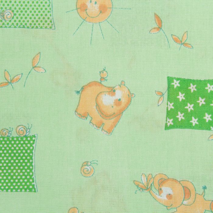 Постельное бельё "Экономь и Я" 1,5 сп. "Зелёные Бегемотики" 145х210 ± 5 см, 150х210 ± 5 см, 50х70 ± 5 см, бязь 120 гр/м²