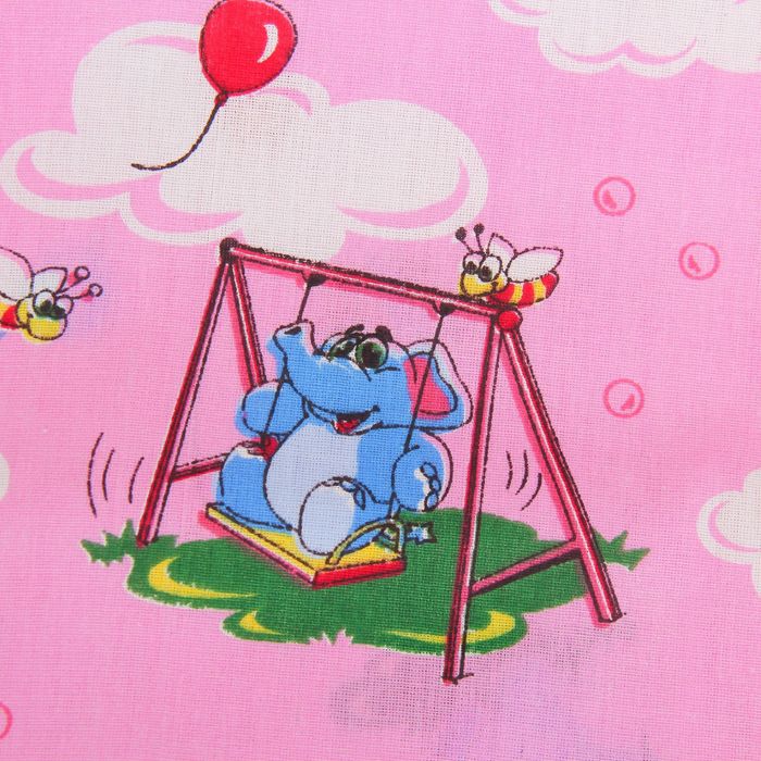 Постельное бельё "Экономь и Я" 1,5 сп. Розовые Слоники 145х210 ± 5 см, 150х210 ± 5 см, 50х70 ± 5 см, бязь 120 гр/м²