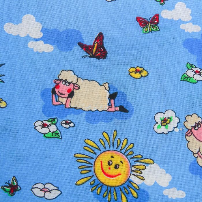 Постельное бельё "Экономь и Я" 1,5 сп. Синие Овечки 145х210 ± 5 см, 150х210 ± 5 см, 50х70 ± 5 см, бязь 120 гр/м²