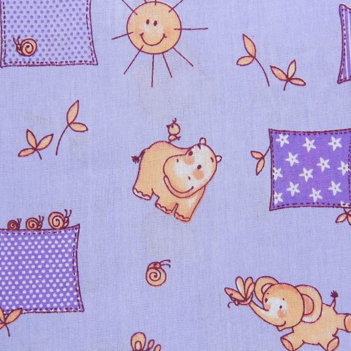 Постельное бельё "Экономь и Я" 1,5 сп. Сиреневые Бегемотики 145х210 ± 5 см, 150х210 ± 5 см, 50х70 ± 5 см, бязь 120 гр/м²