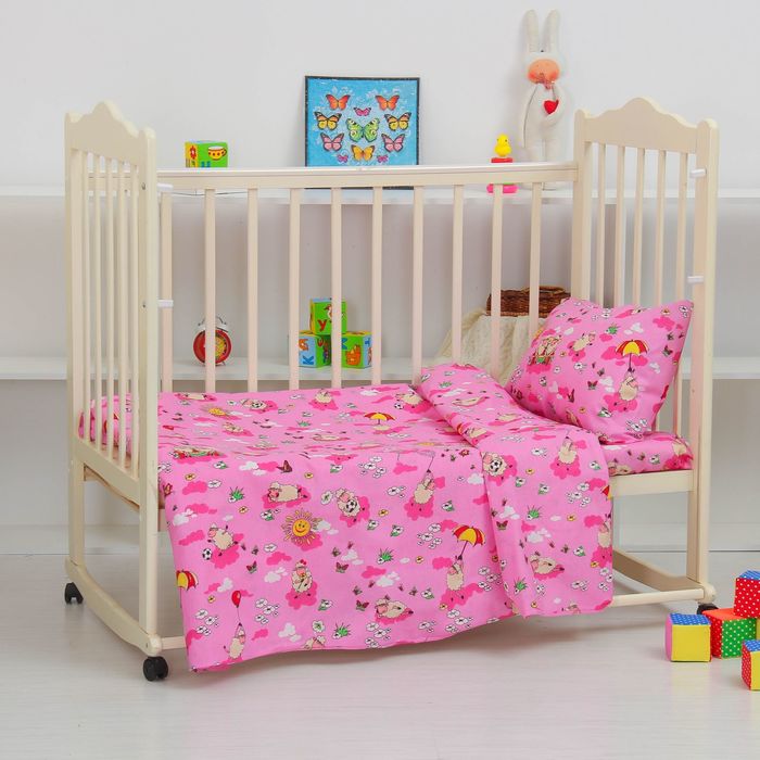 Детское постельное бельё "Экономь и Я" бейби Розовые Овечки 145х112 ± 5 см, 100х150 ± 5 см, 40х60 ± 5 см, бязь 120 гр/м²