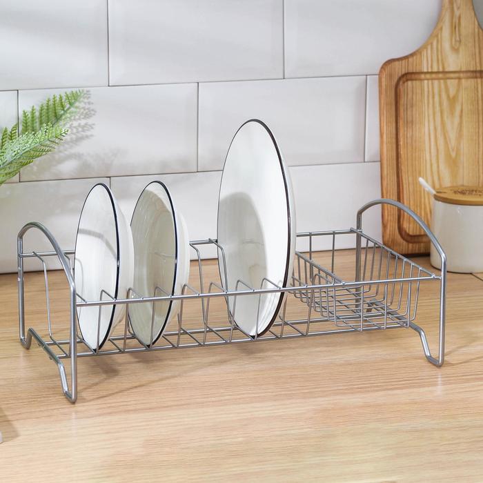 Тарелосушка одноярусная "Мини" с карманом, цвет хром