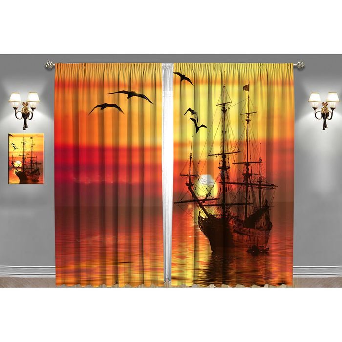 Комплект штор Корабль на закате 150х270 +/- 3см 2шт, габардин, п/э