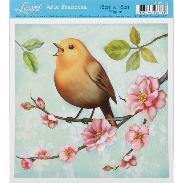 Бумага для 3D декупажа Arte Francesa "Певчая птица" 16х16 см