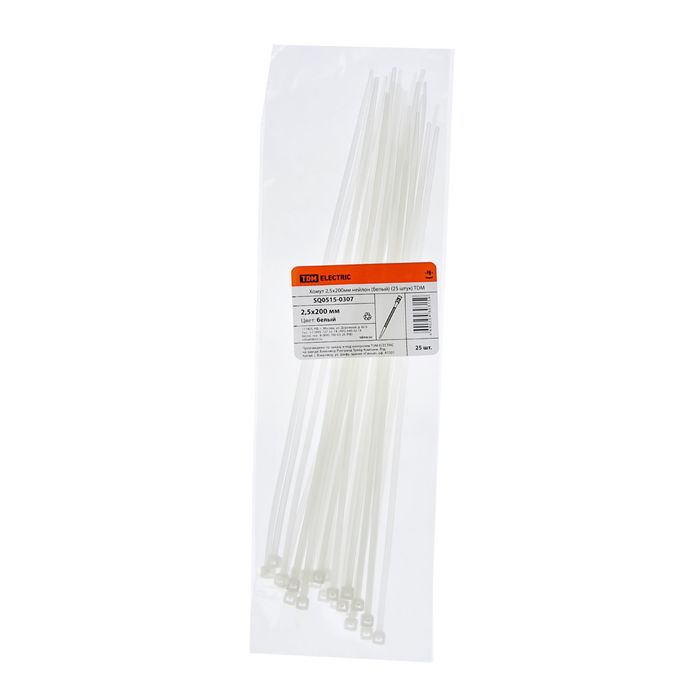 Хомуты нейлоновые TDM, 2.5х200 мм, белые, 25 шт, SQ0515-0307