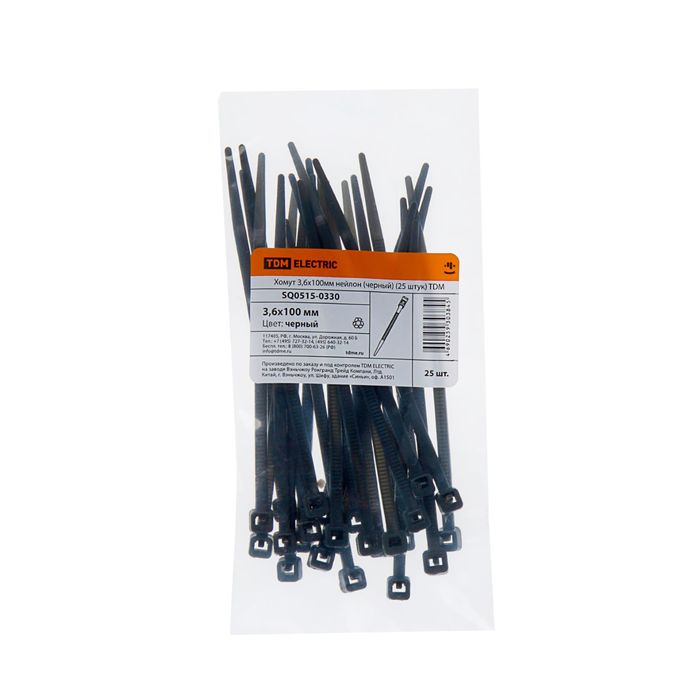 Хомуты нейлоновые TDM, 3.6х100 мм, черные, 25 шт, SQ0515-0330