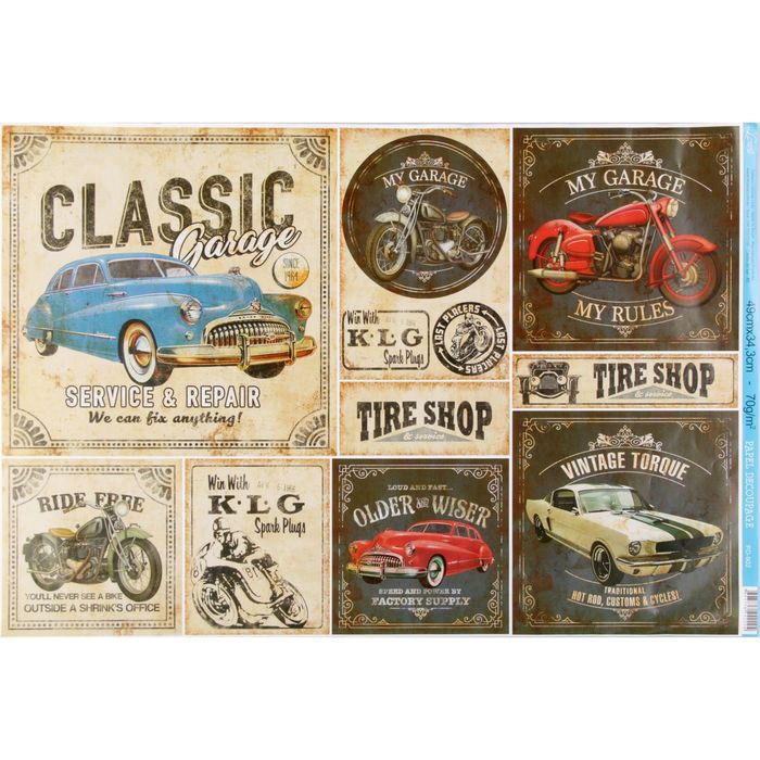 Декупажная бумага Litoarte "Ретро-мотоциклы, машины" 49х34,3 см