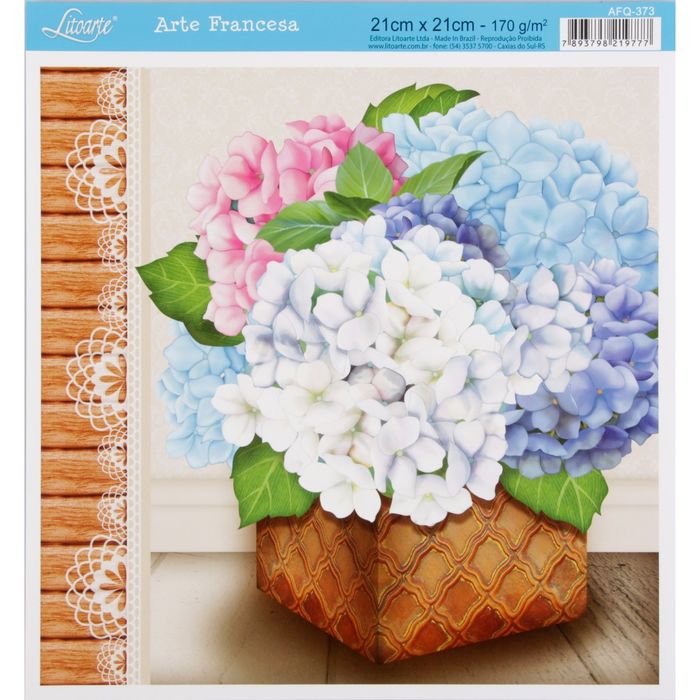 Бумага для 3D декупажа Arte Francesa "Гортензия в лукошке" 21х21 см