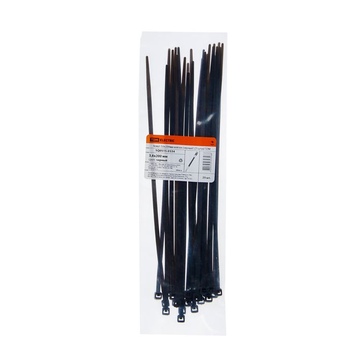 Хомуты нейлоновые TDM, 3.6х200 мм, чёрные, 25 шт, SQ0515-0334