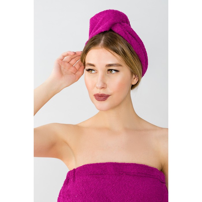 Набор для сауны "Экономь и Я" парео 68х150см + чалма, махра, цвет фуксия, 340 г/м2, хл. 100%