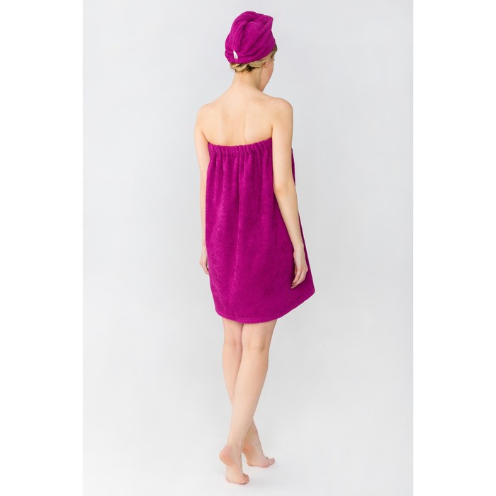 Набор для сауны "Экономь и Я" парео 68х150см + чалма, махра, цвет фуксия, 340 г/м2, хл. 100%