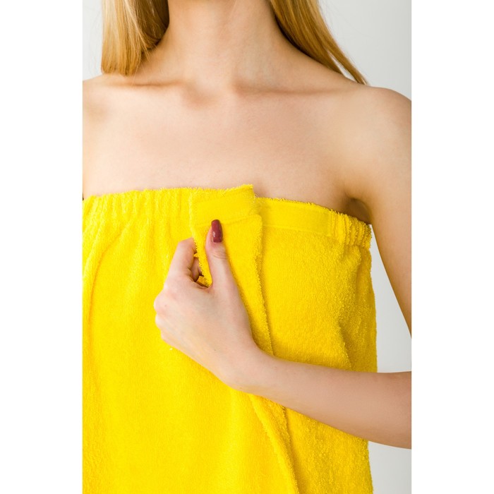 Набор для сауны "Экономь и Я" парео 68*150см+чалма махра, цв. жёлтый, 340 г/м2, хл.100%