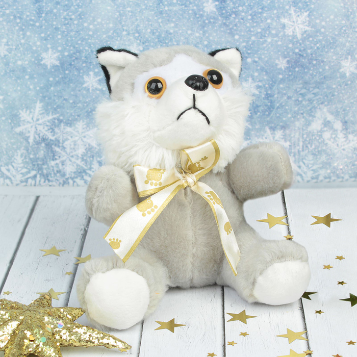 Мягкая игрушка "Серый пёсик с бантиком", большие глазки