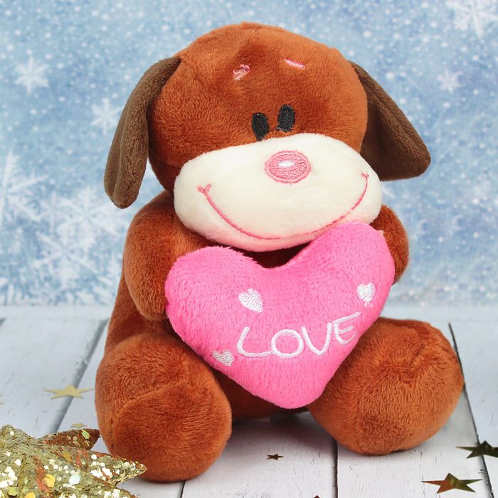 Мягкая игрушка "Улыбающийся пёсик", розовое сердце