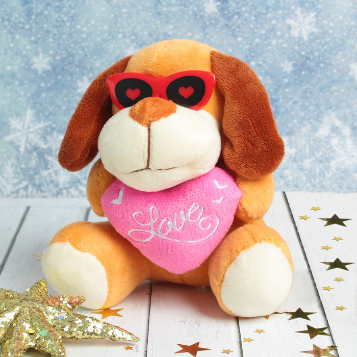 Мягкая игрушка "Пёсик в очках" с сердцем