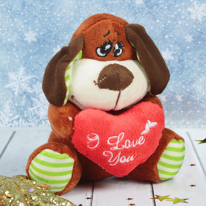 Мягкая игрушка "Пёсик с сердцем", полосатые ушки