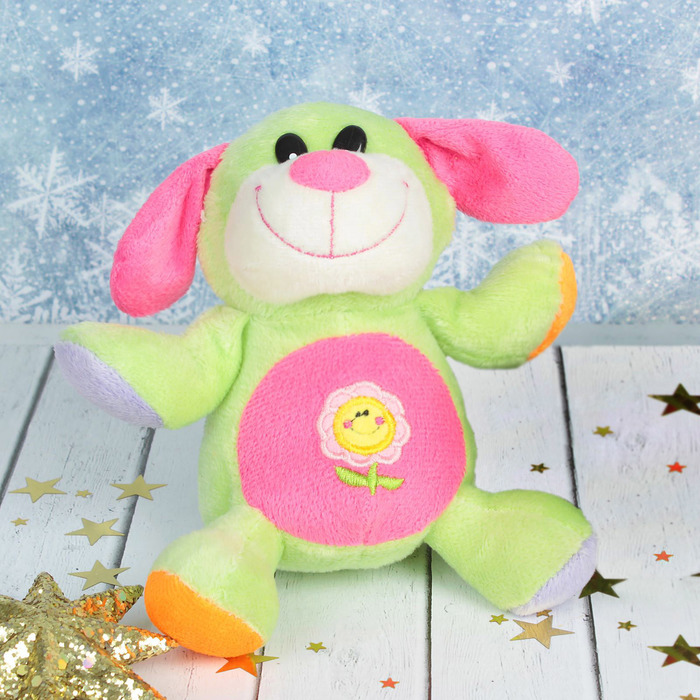 Мягкая игрушка "Яркая собачка", цветочек на животике