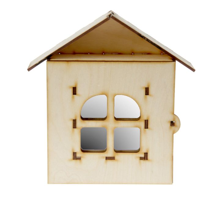 Ключница №4 из фанеры "Домик" с зеркалом, крючками (набор 22 детали) 17х23х6 см