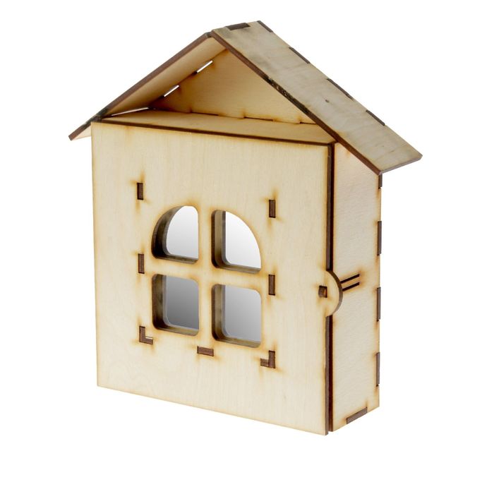 Ключница №4 из фанеры "Домик" с зеркалом, крючками (набор 22 детали) 17х23х6 см