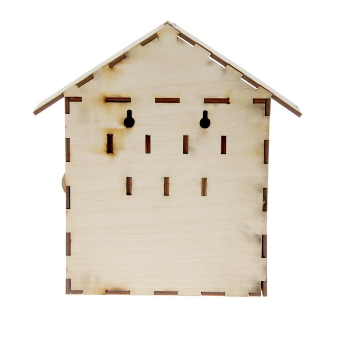 Ключница №4 из фанеры "Домик" с зеркалом, крючками (набор 22 детали) 17х23х6 см