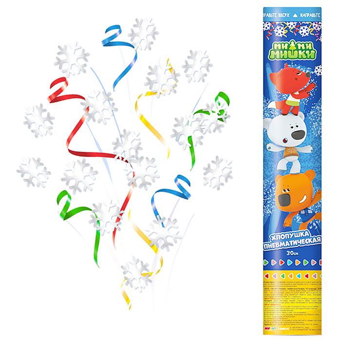 Пневмохлопушка "Ми-ми-мишки", снежинки, 30 см
