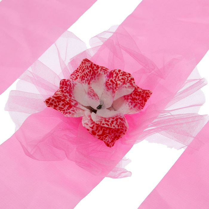 Украшение на капот "3 широкие ленты с цветами", розовое, цветы микс