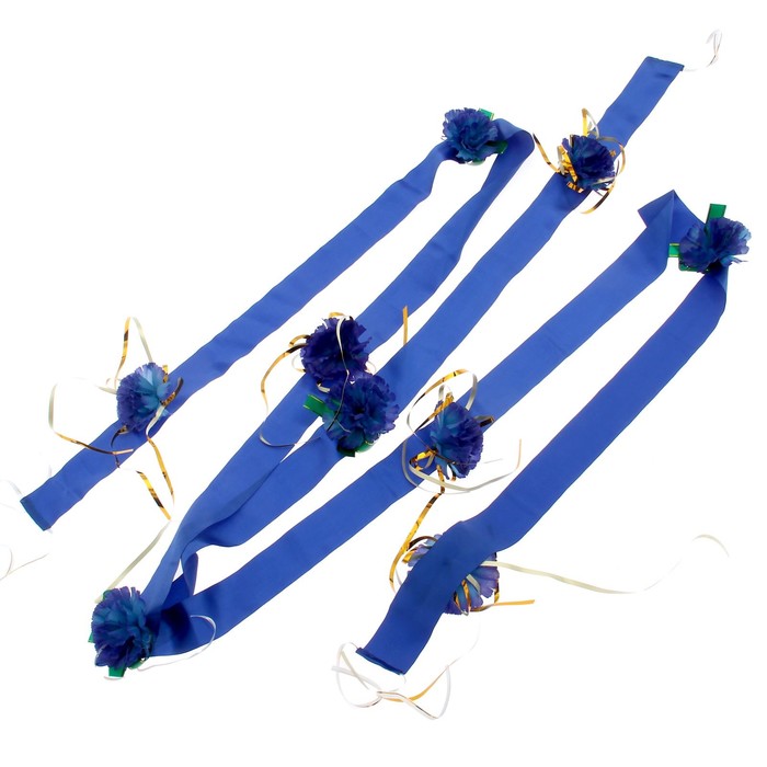 Украшение на капот "3 узкие ленты с цветами", синее