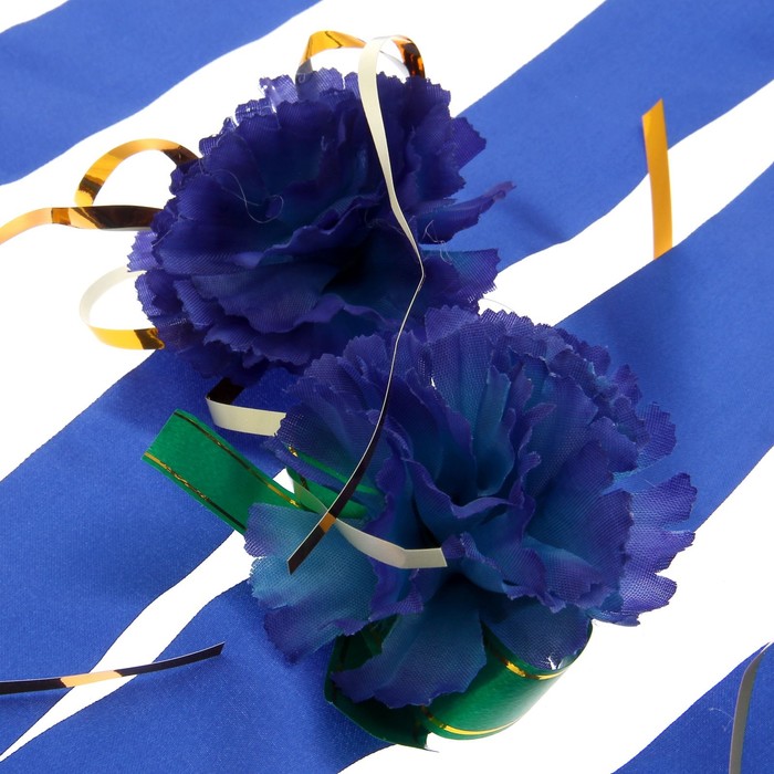 Украшение на капот "3 узкие ленты с цветами", синее