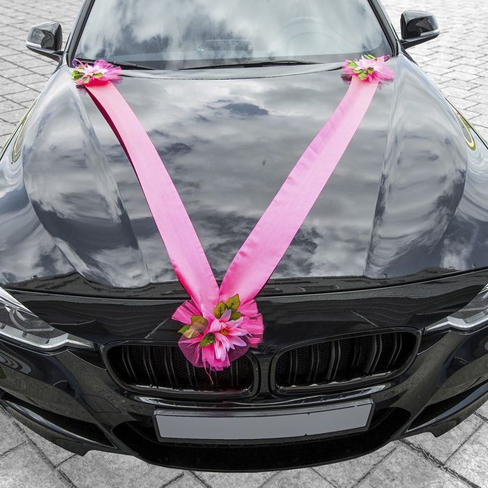 Украшение на капот &quot;2 ленты с цветами&quot;, розовое