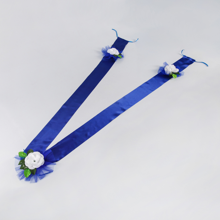 Украшение на капот &quot;2 ленты с цветами&quot;, синее